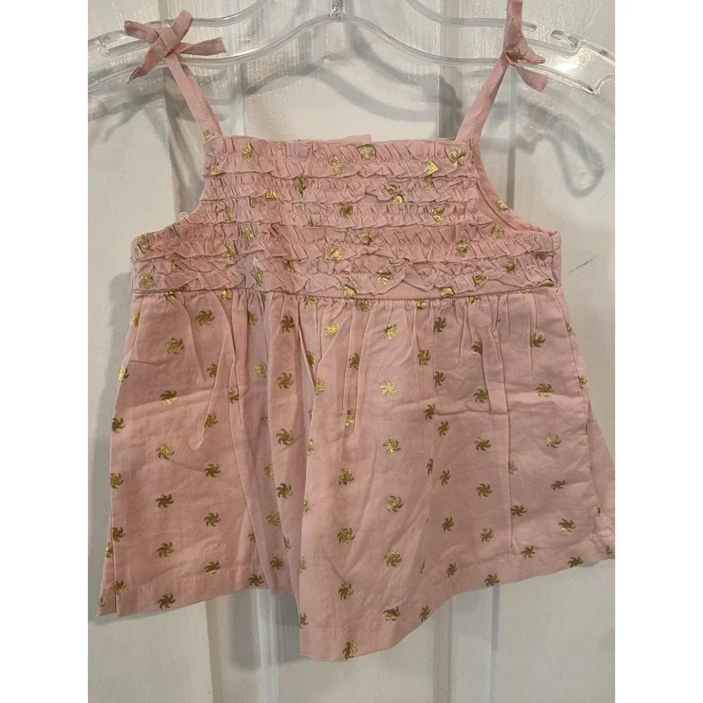 Girl's Baby Gap Size 12-18 Months Pink Gold Sleeveless Smocked Shirt New NWT